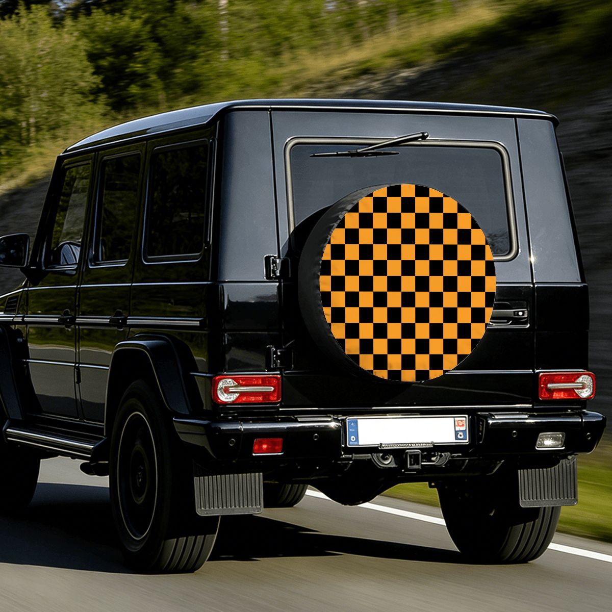 Black & Orange Checkered Spare Tire Cover