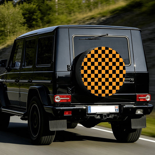 Black & Orange Checkered Spare Tire Cover
