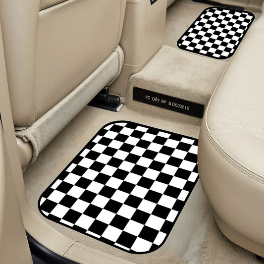 Black & White Checkered Car Mats - Set of 2 - Rear