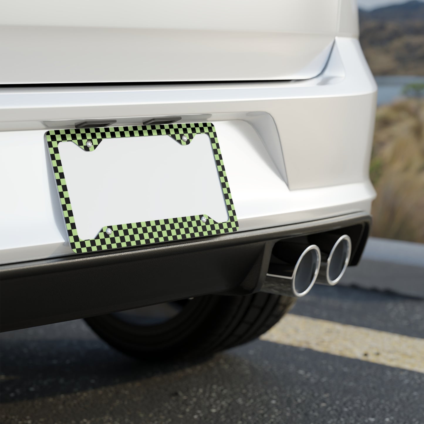 Black & Green Checkered Metal License Plate Frame