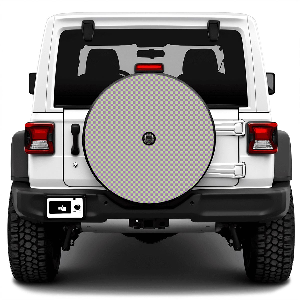 Purple & Green Mini Checkered Spare Tire Cover with Camera Hole