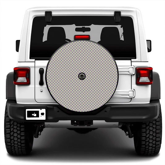 Purple & Green Mini Checkered Spare Tire Cover with Camera Hole