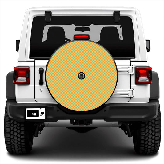Orange & Green Mini Checkered Spare Tire Cover with Camera Hole