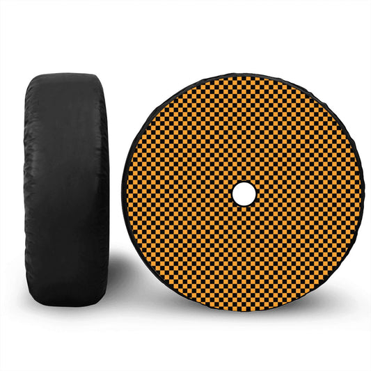 Black & Orange Mini Checkered Spare Tire Cover with Camera Hole