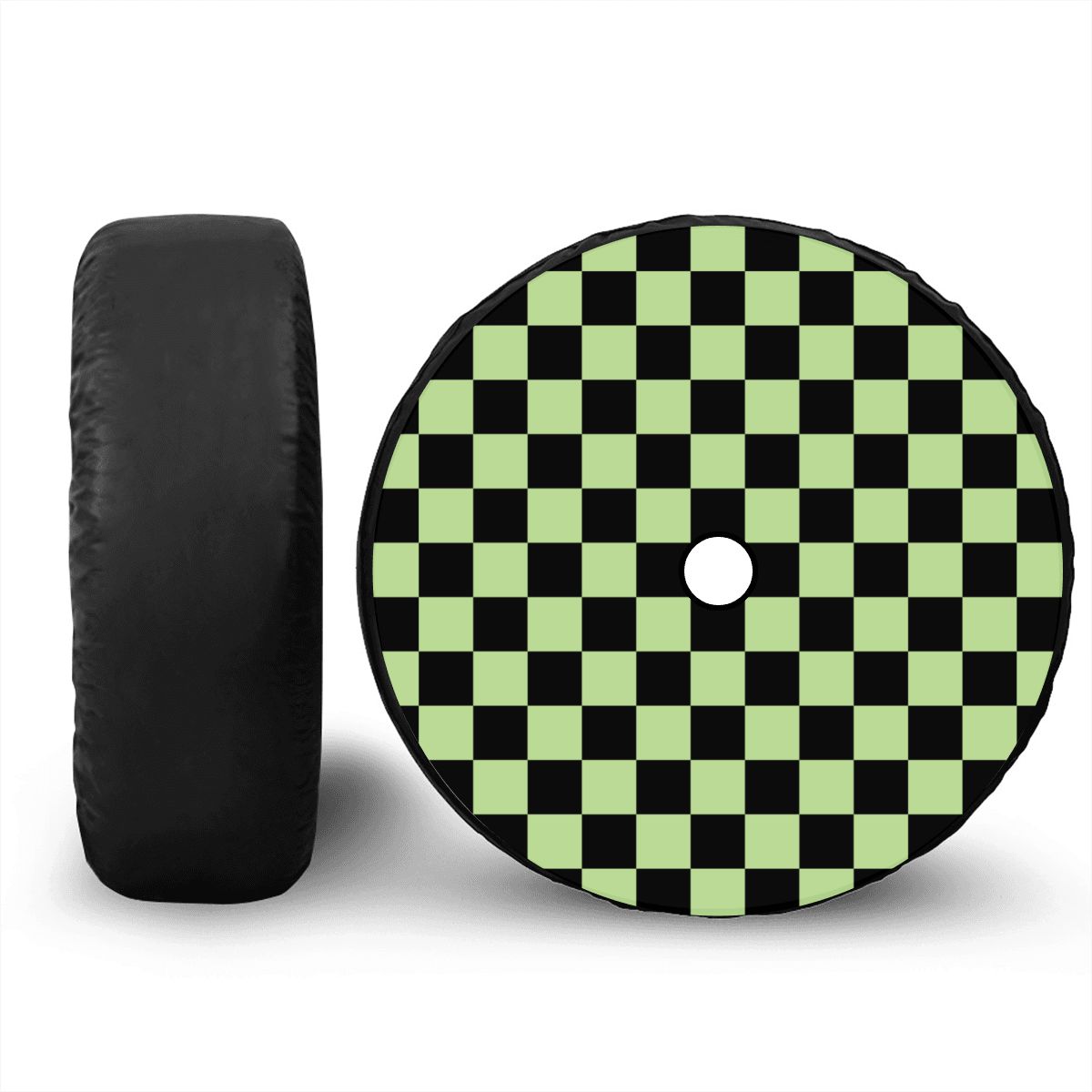 Black & Green Checkered Spare Tire Cover with Camera Hole