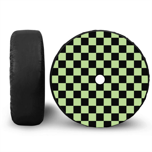 Black & Green Checkered Spare Tire Cover with Camera Hole