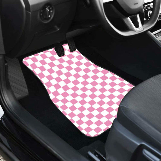 White & Pink Checkered Car Mats - Set of 2 - Front