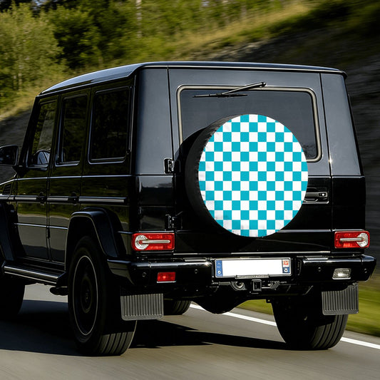 White & Blue Checkered Spare Tire Cover