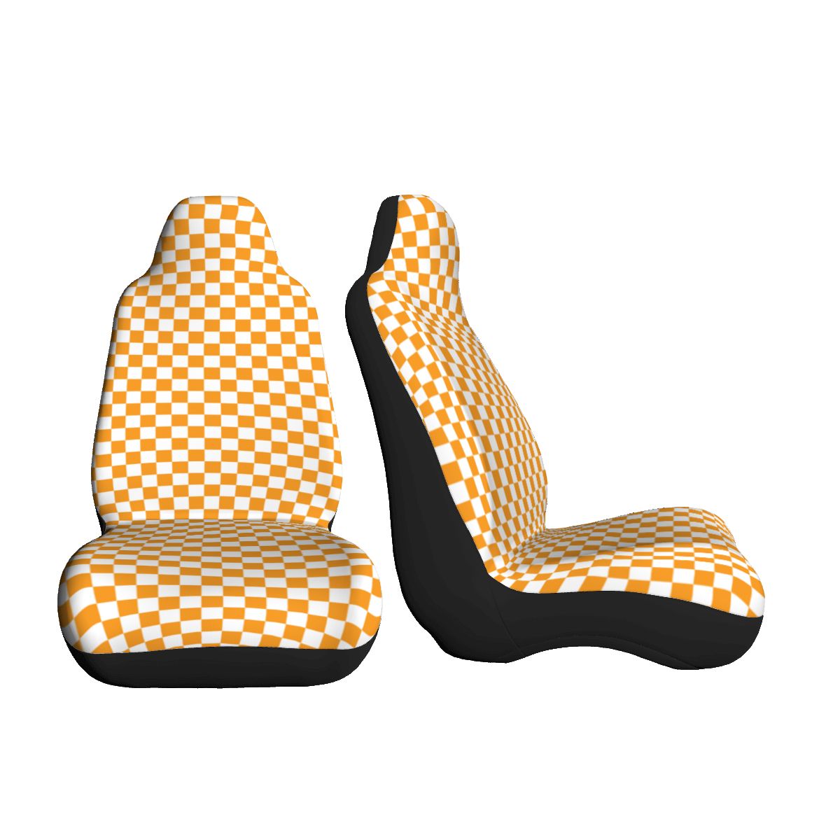 White & Orange Checkered Car Seat Covers - Set of 2