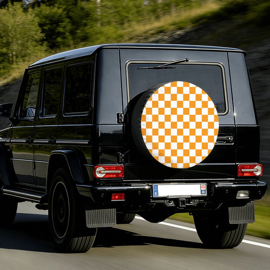 White & Orange Checkered Spare Tire Cover