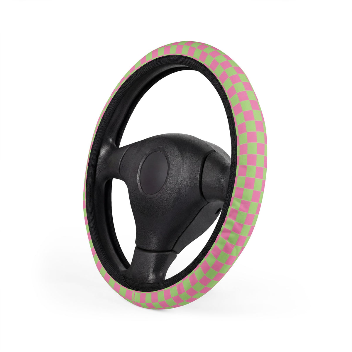 Pink & Green Checkered Steering Wheel Cover