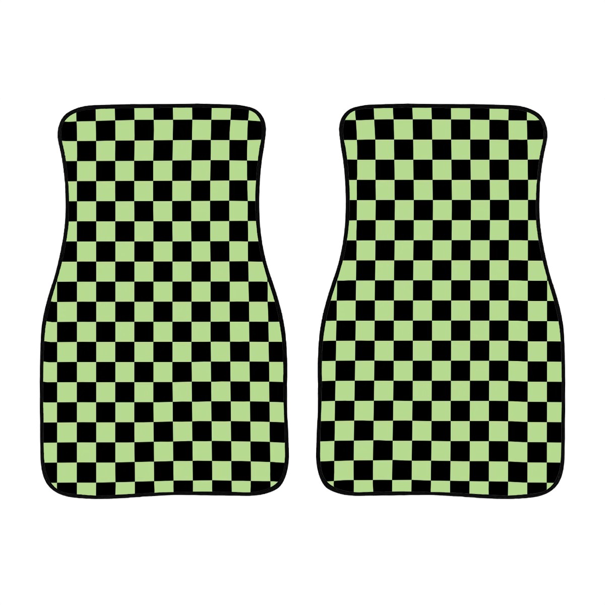 Black & Green Checkered Car Mats - Set of 2 - Front