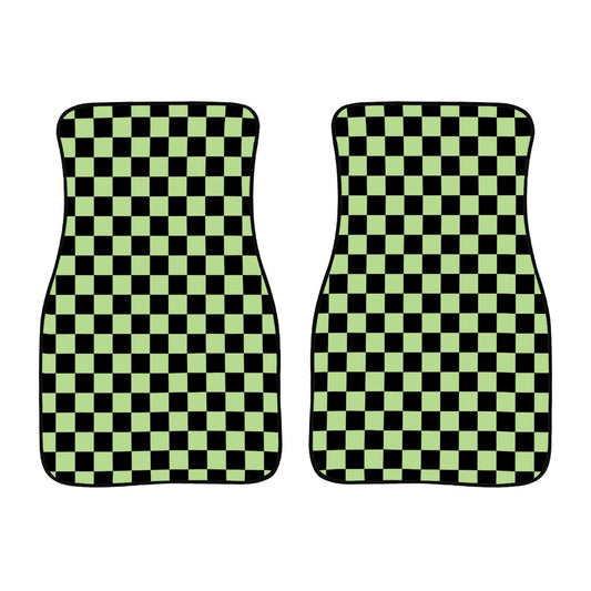 Black & Green Checkered Car Mats - Set of 2 - Front