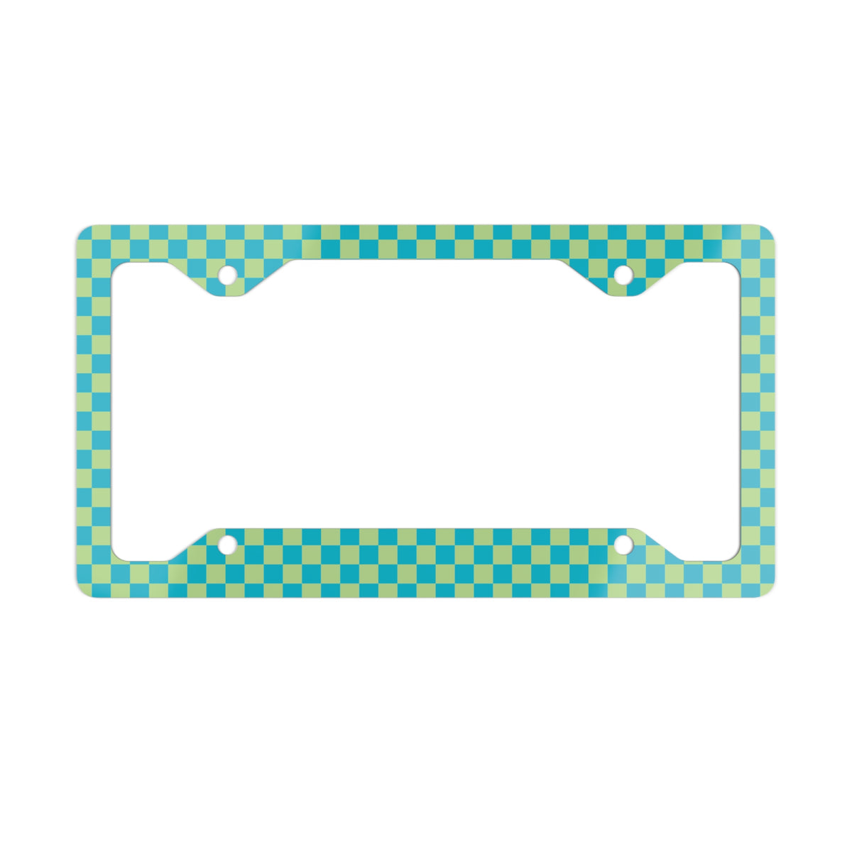 Blue & Green Checkered Metal License Plate Frame