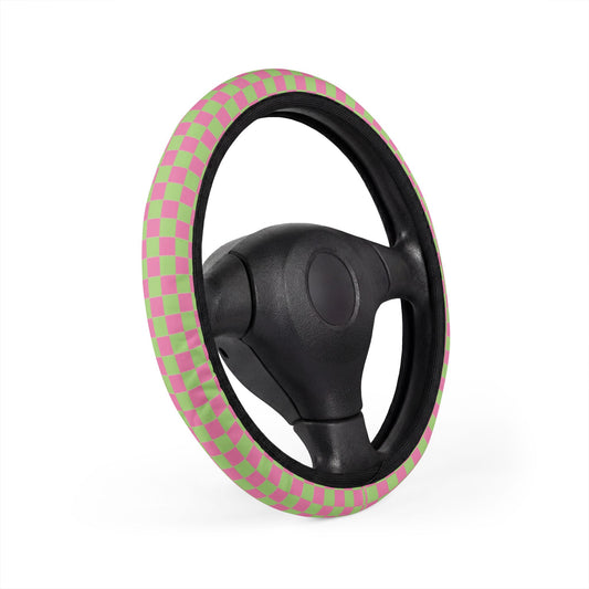 Pink & Green Checkered Steering Wheel Cover
