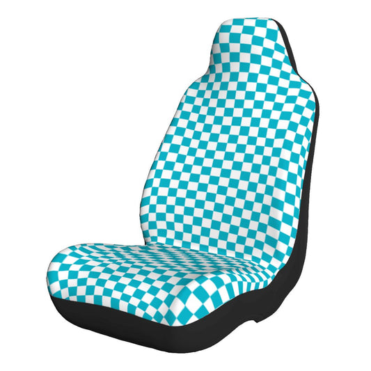 White & Blue Checkered Car Seat Covers - Set of 2