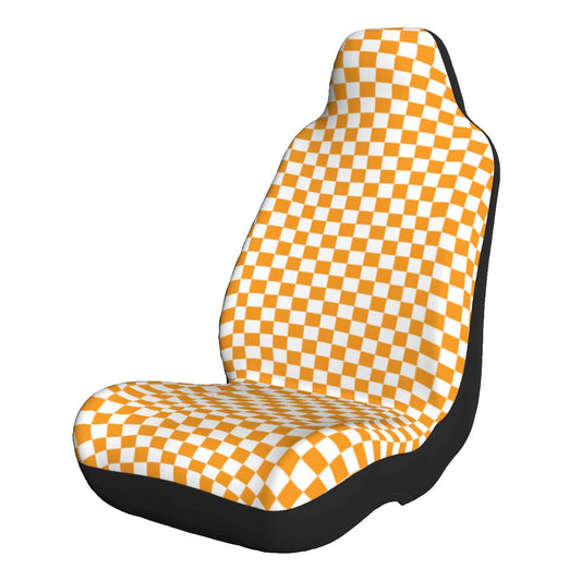 White & Orange Checkered Car Seat Covers - Set of 2