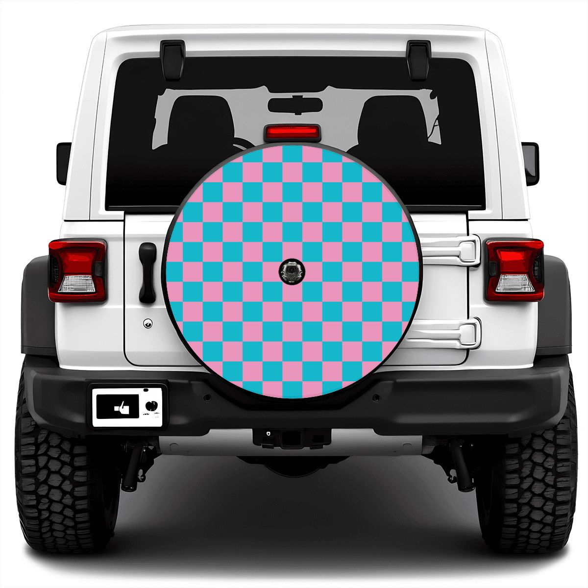 Pink & Blue Checkered Spare Tire Cover with Camera Hole