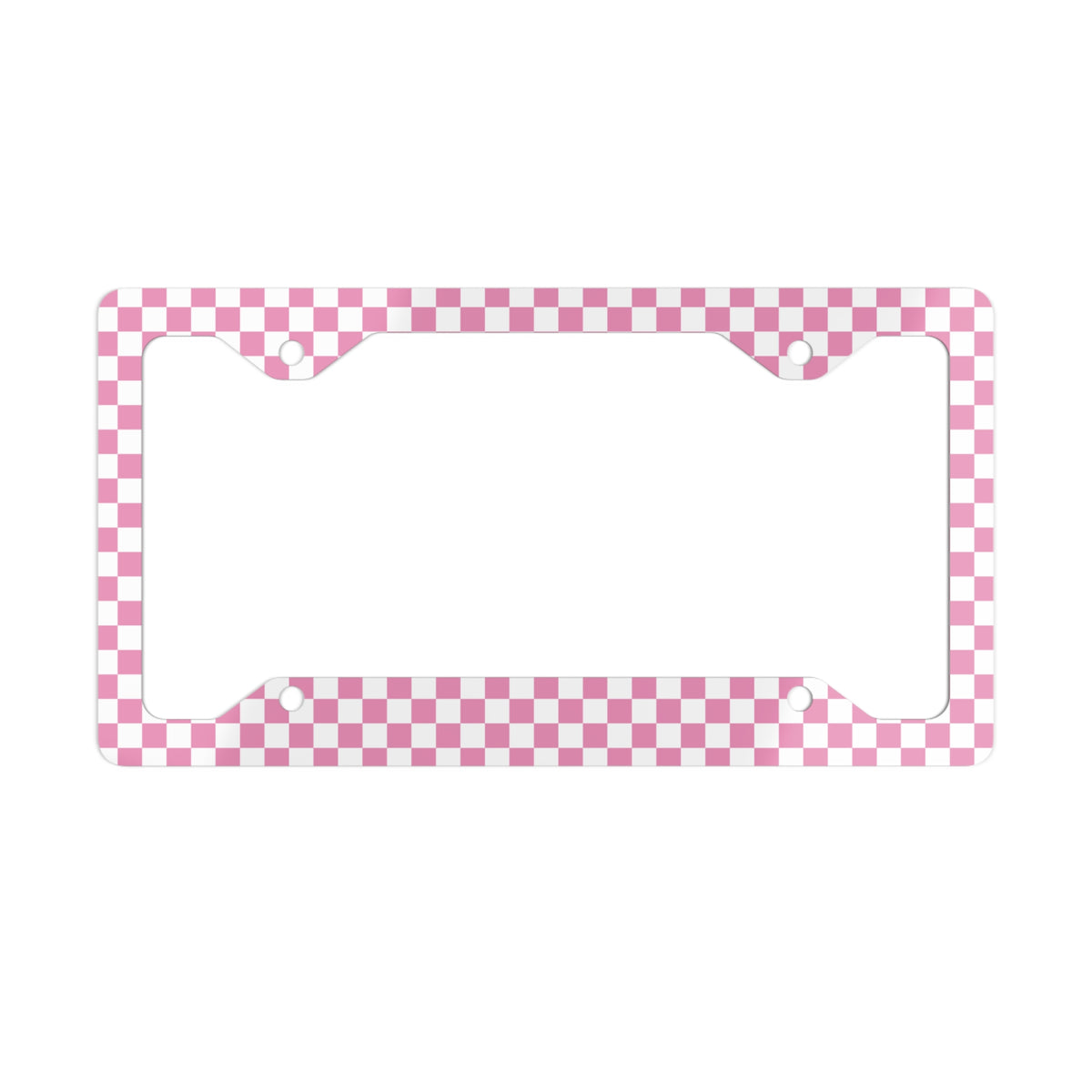 White & Pink Checkered Metal License Plate Frame