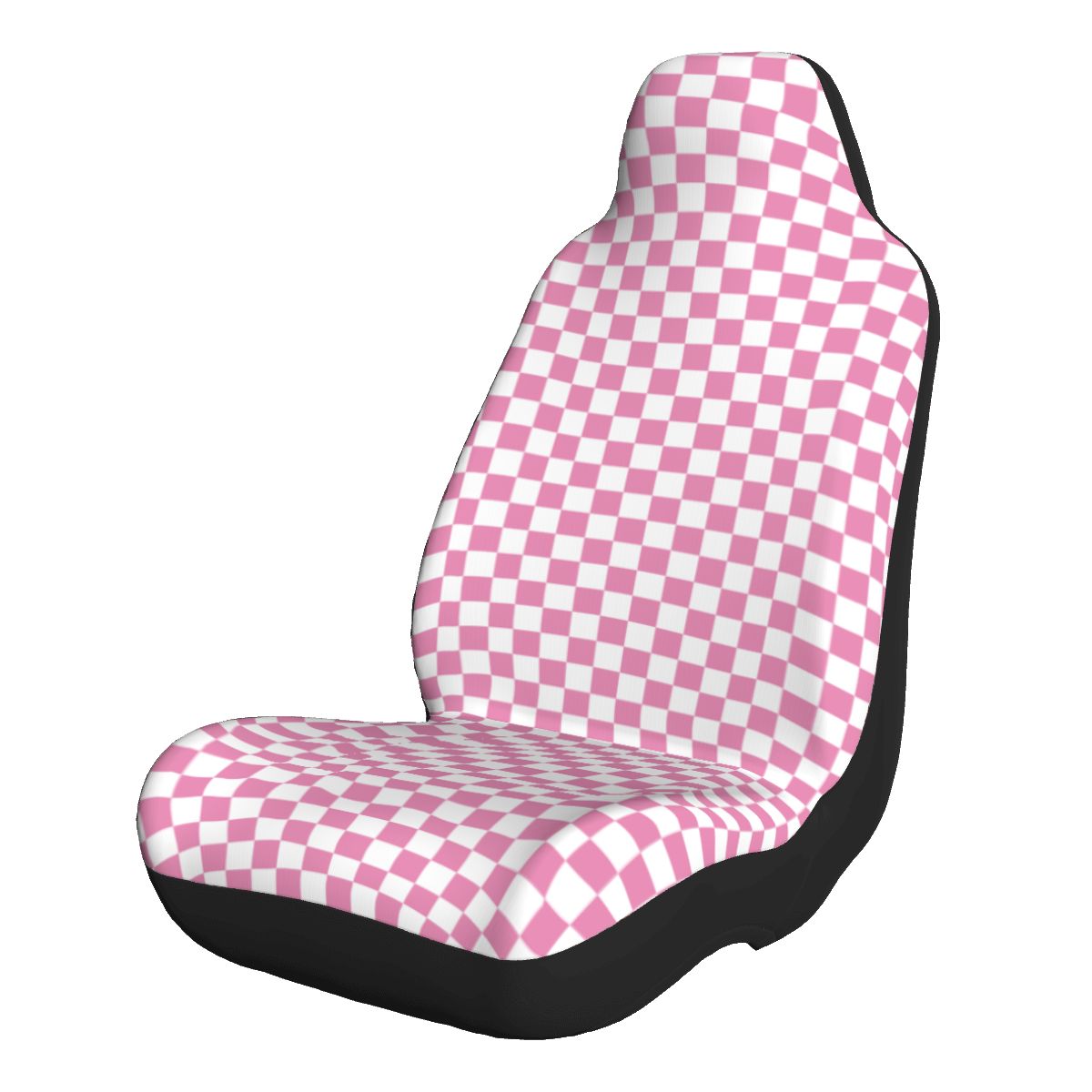 White & Pink Checkered Car Seat Covers - Set of 2