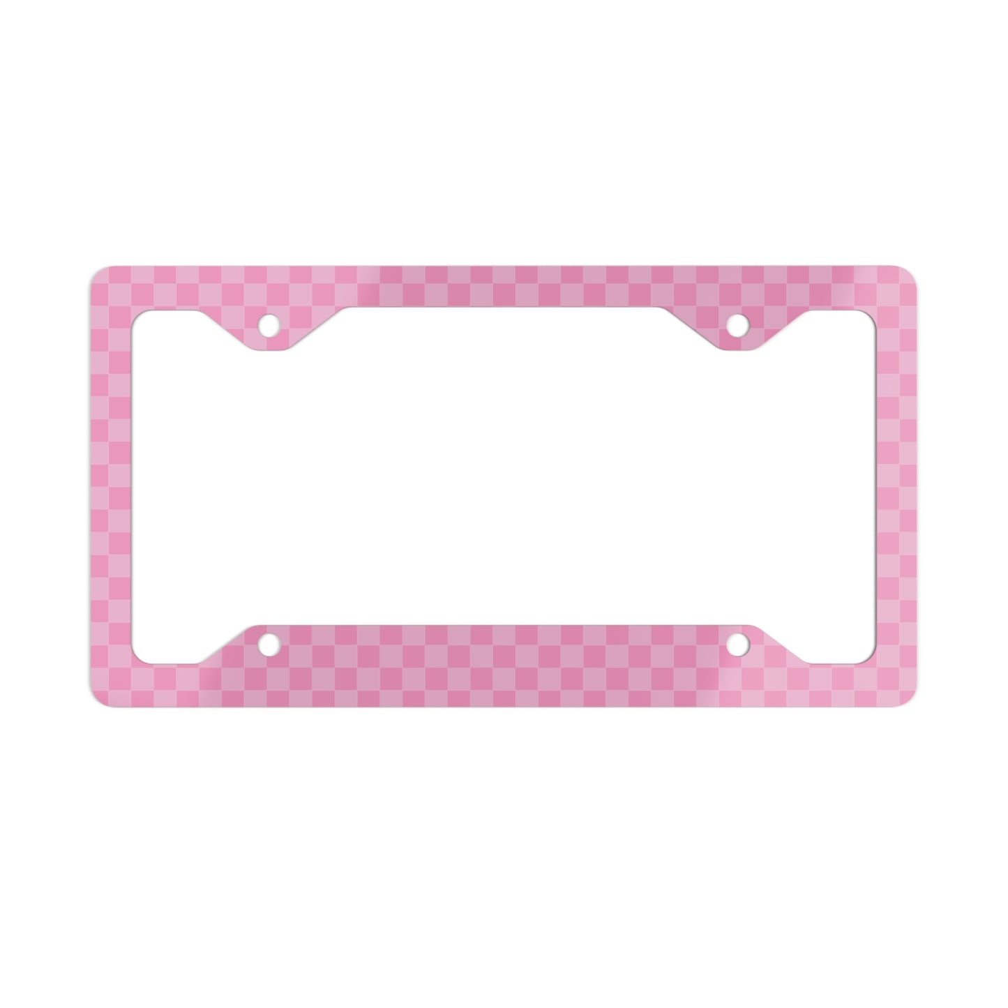 Pink Checkered Metal License Plate Frame