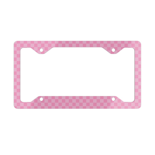 Pink Checkered Metal License Plate Frame
