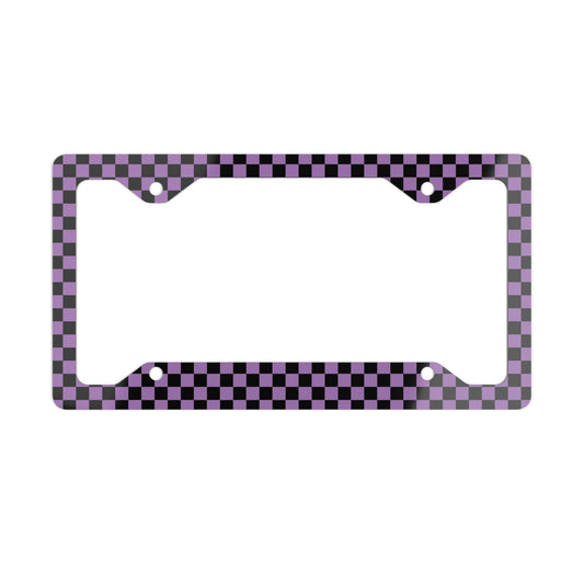 Black & Purple Checkered Metal License Plate Frame