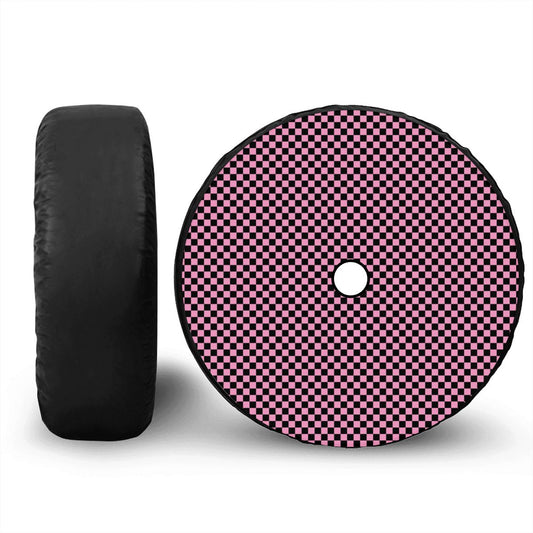Black & Pink Mini Checkered Spare Tire Cover with Camera Hole