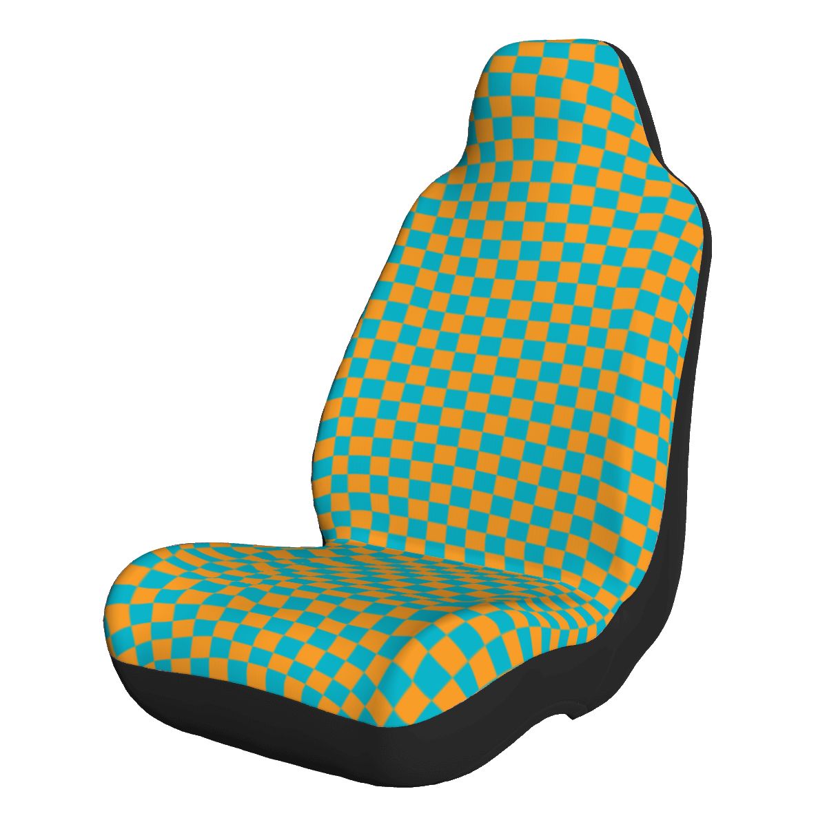 Blue & Orange Checkered Car Seat Covers - Set of 2
