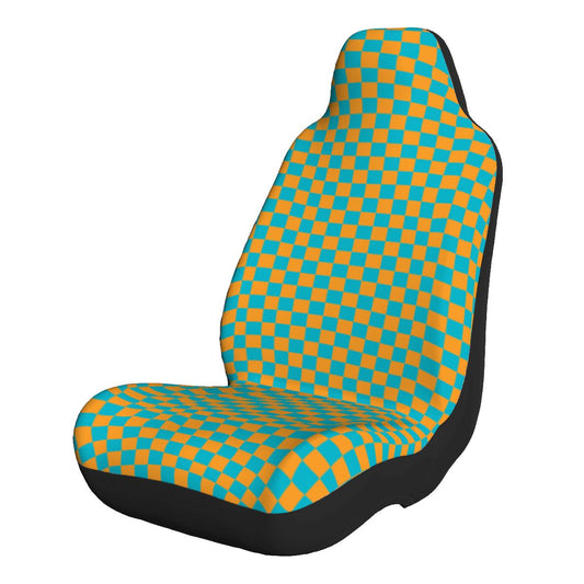 Blue & Orange Checkered Car Seat Covers - Set of 2