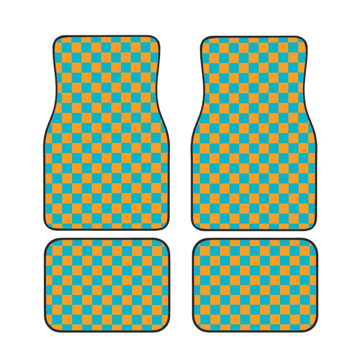 Blue & Orange Checkered Car Mats - Set of 4