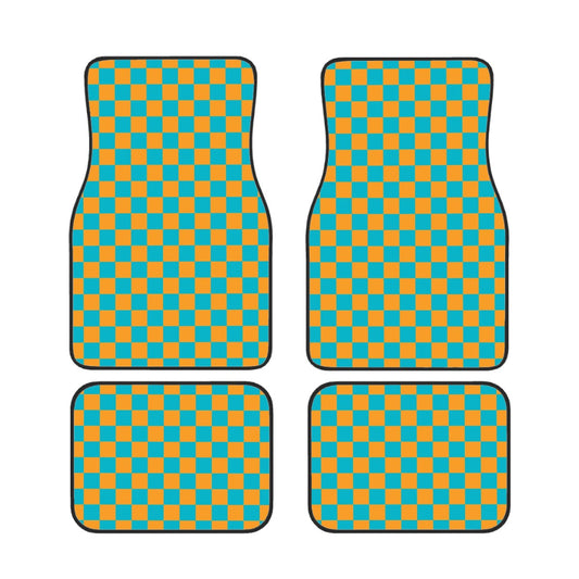 Blue & Orange Checkered Car Mats - Set of 4