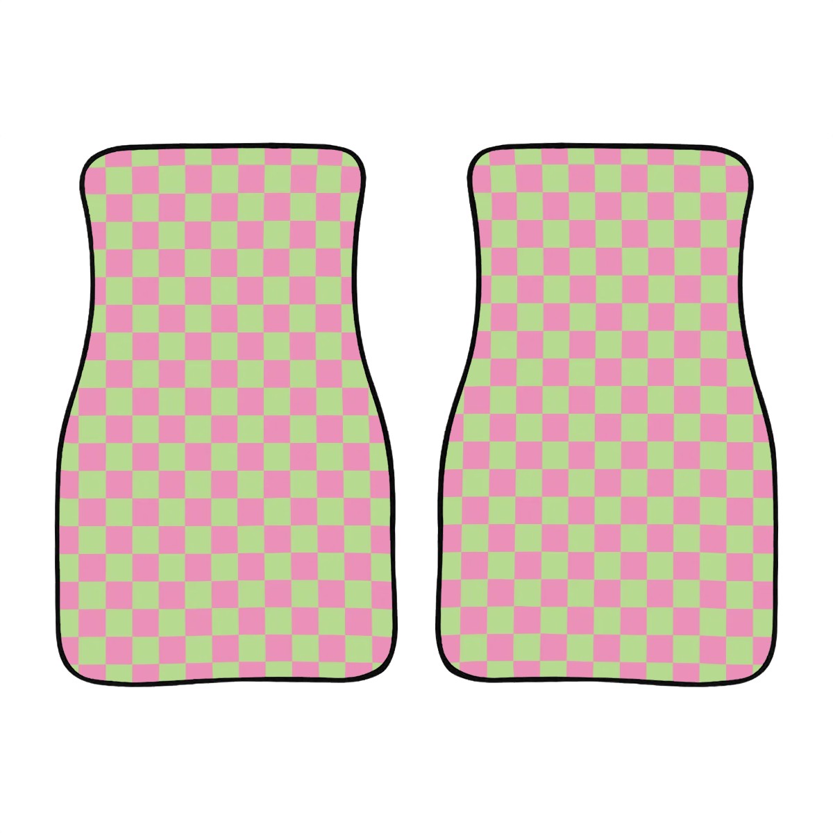 Pink & Green Checkered Car Mats - Set of 2 - Front