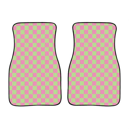 Pink & Green Checkered Car Mats - Set of 2 - Front