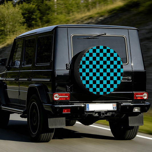 Black & Blue Checkered Spare Tire Cover