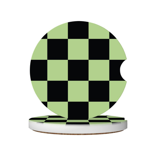 Black & Green Checkered Ceramic Coasters - Set of 2