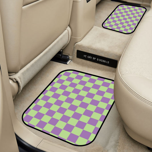 Purple & Green Checkered Car Mats - Set of 2 - Rear