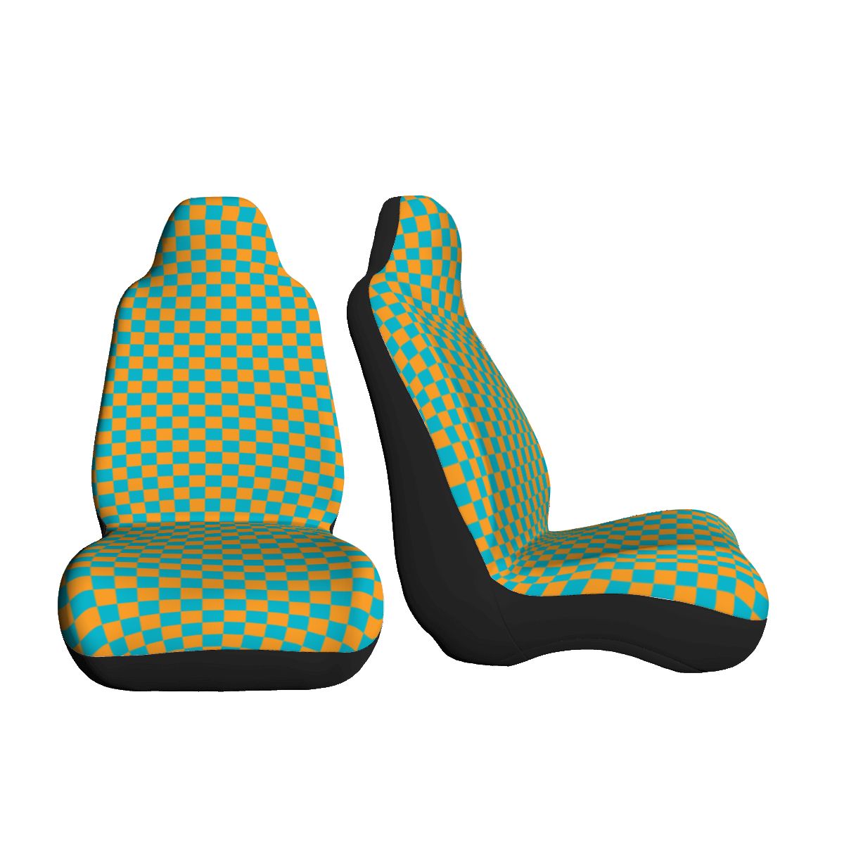 Blue & Orange Checkered Car Seat Covers - Set of 2