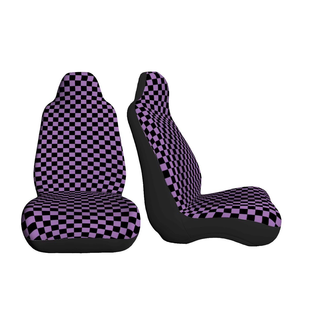 Black & Purple Checkered Car Seat Covers - Set of 2