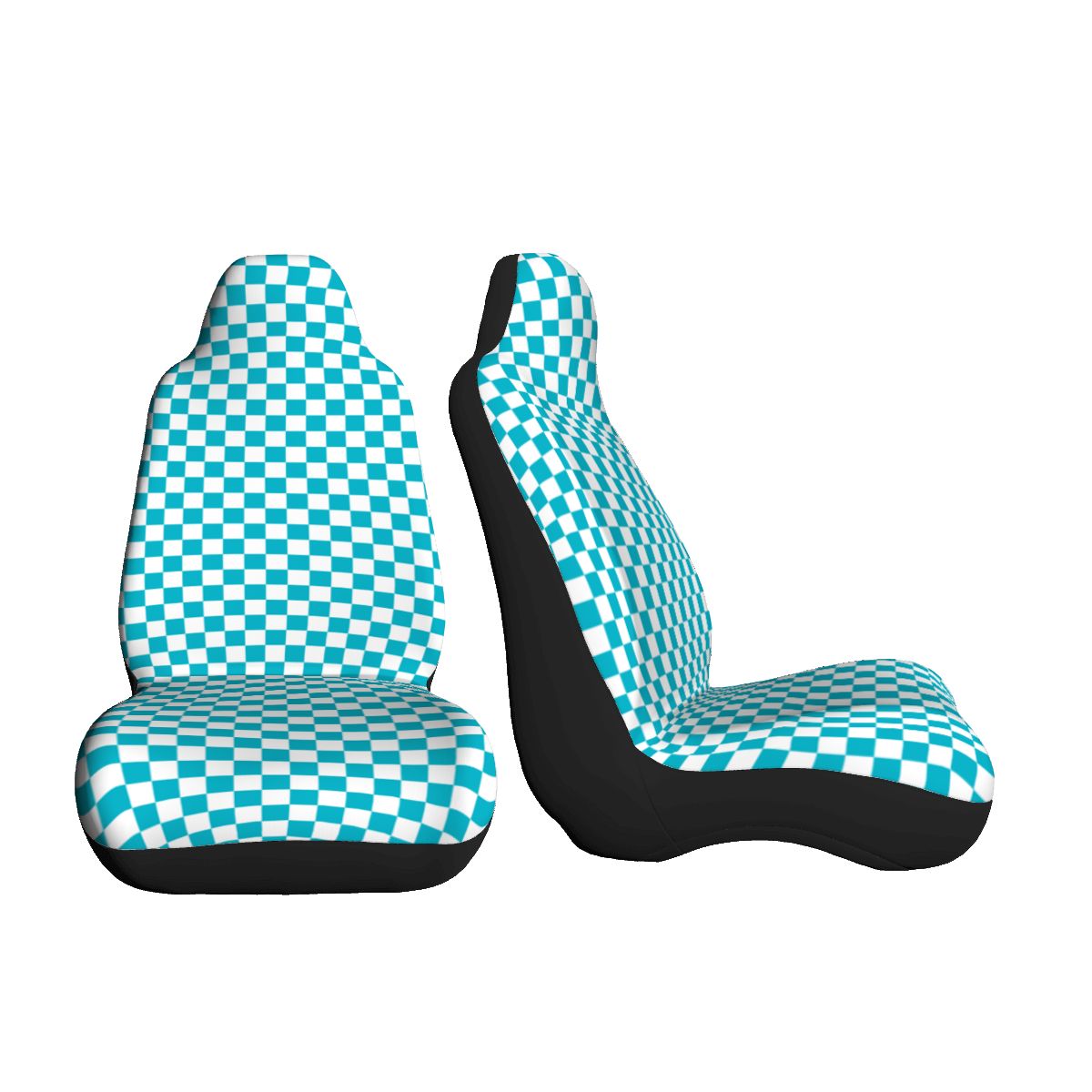 White & Blue Checkered Car Seat Covers - Set of 2