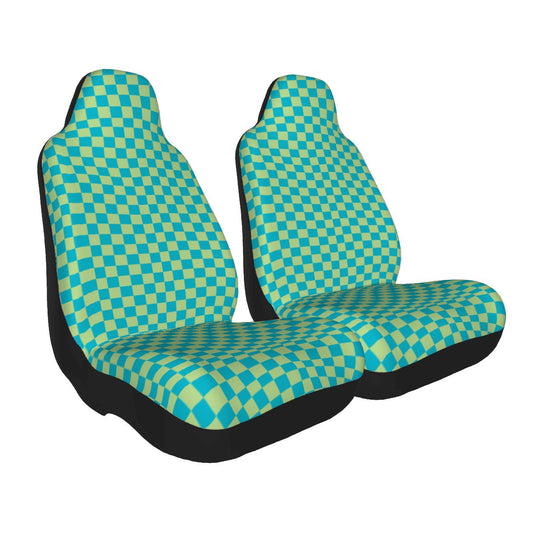 Blue & Green Checkered Car Seat Covers - Set of 2