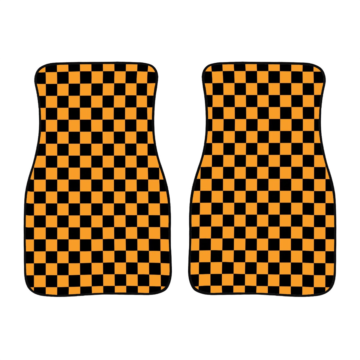Black & Orange Checkered Car Mats - Set of 2 - Front