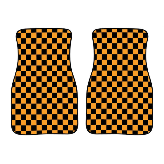 Black & Orange Checkered Car Mats - Set of 2 - Front