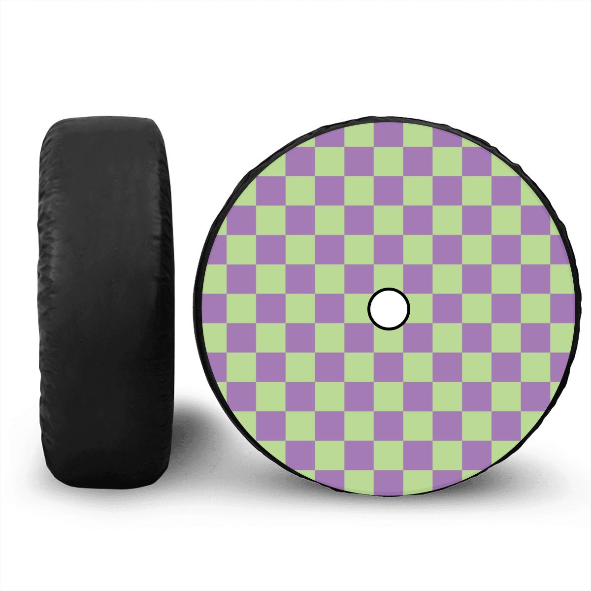 Purple & Green Checkered Spare Tire Cover with Camera Hole