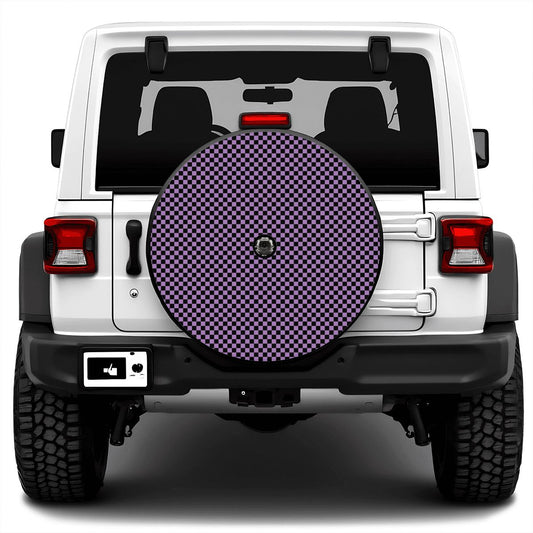Black & Purple Mini Checkered Spare Tire Cover with Camera Hole