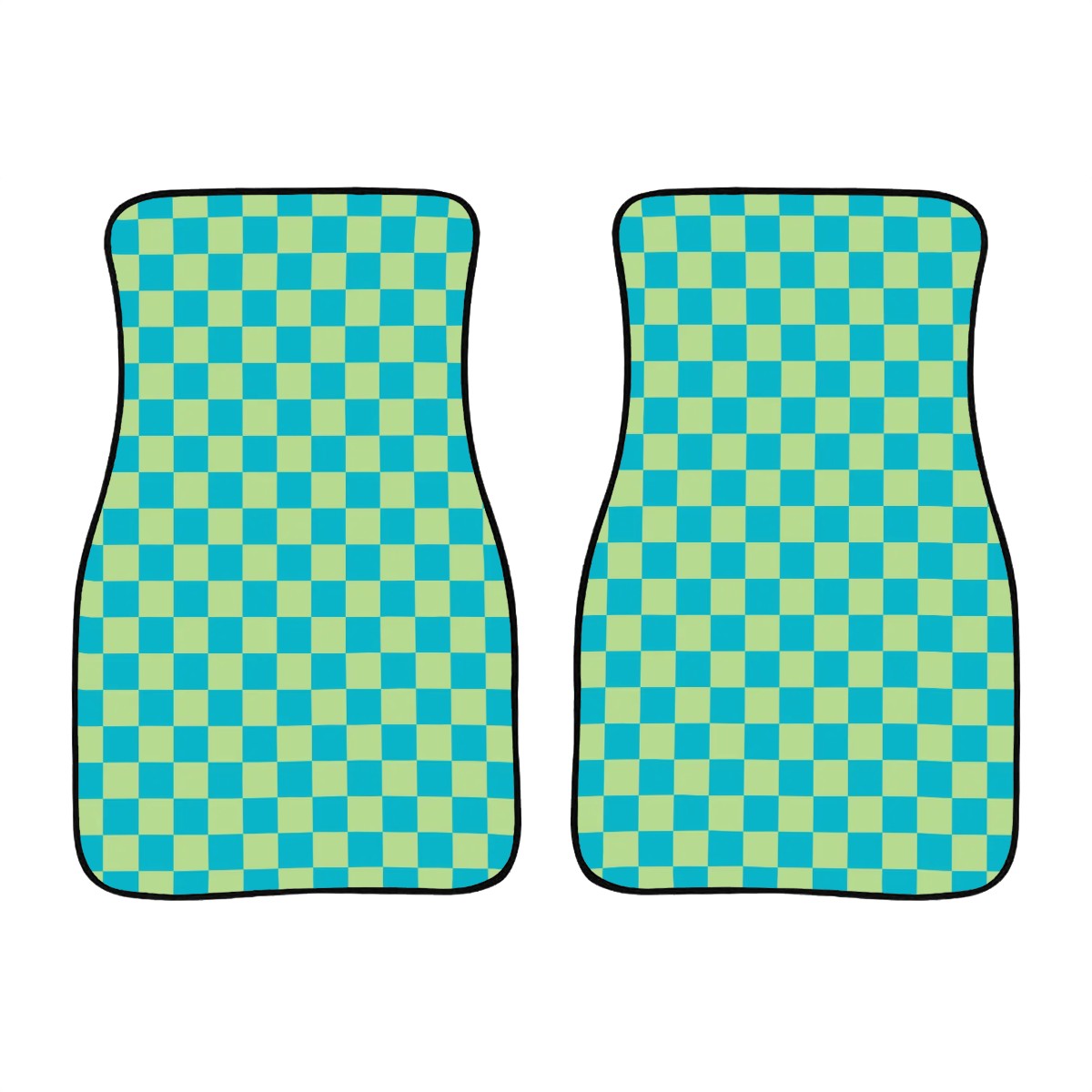 Blue & Green Checkered Car Mats - Set of 2 - Front