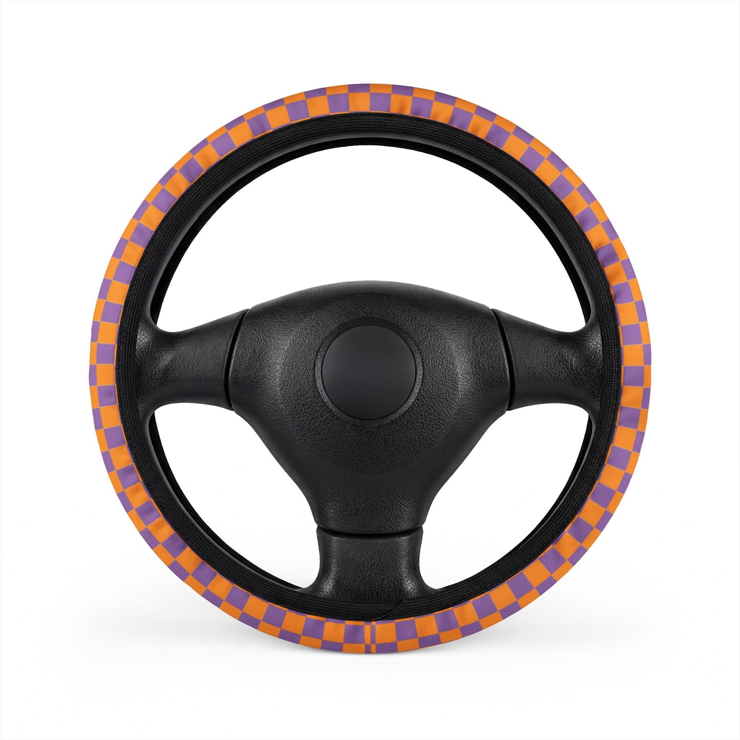 Orange & Purple Checkered Steering Wheel Cover