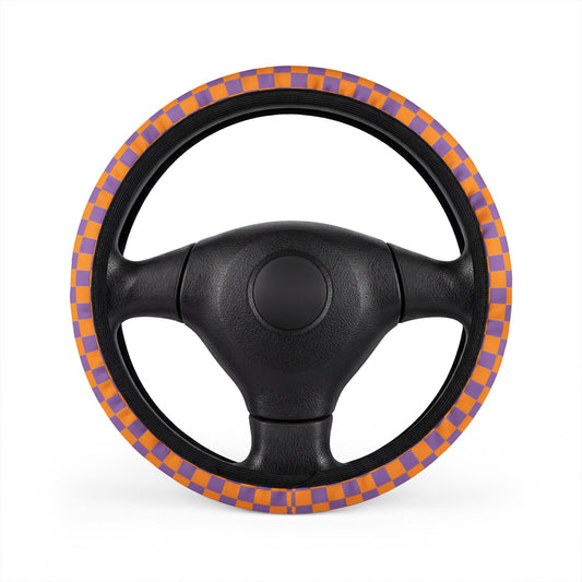 Orange & Purple Checkered Steering Wheel Cover