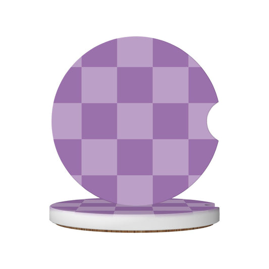 Purple Checkered Ceramic Coasters - Set of 2