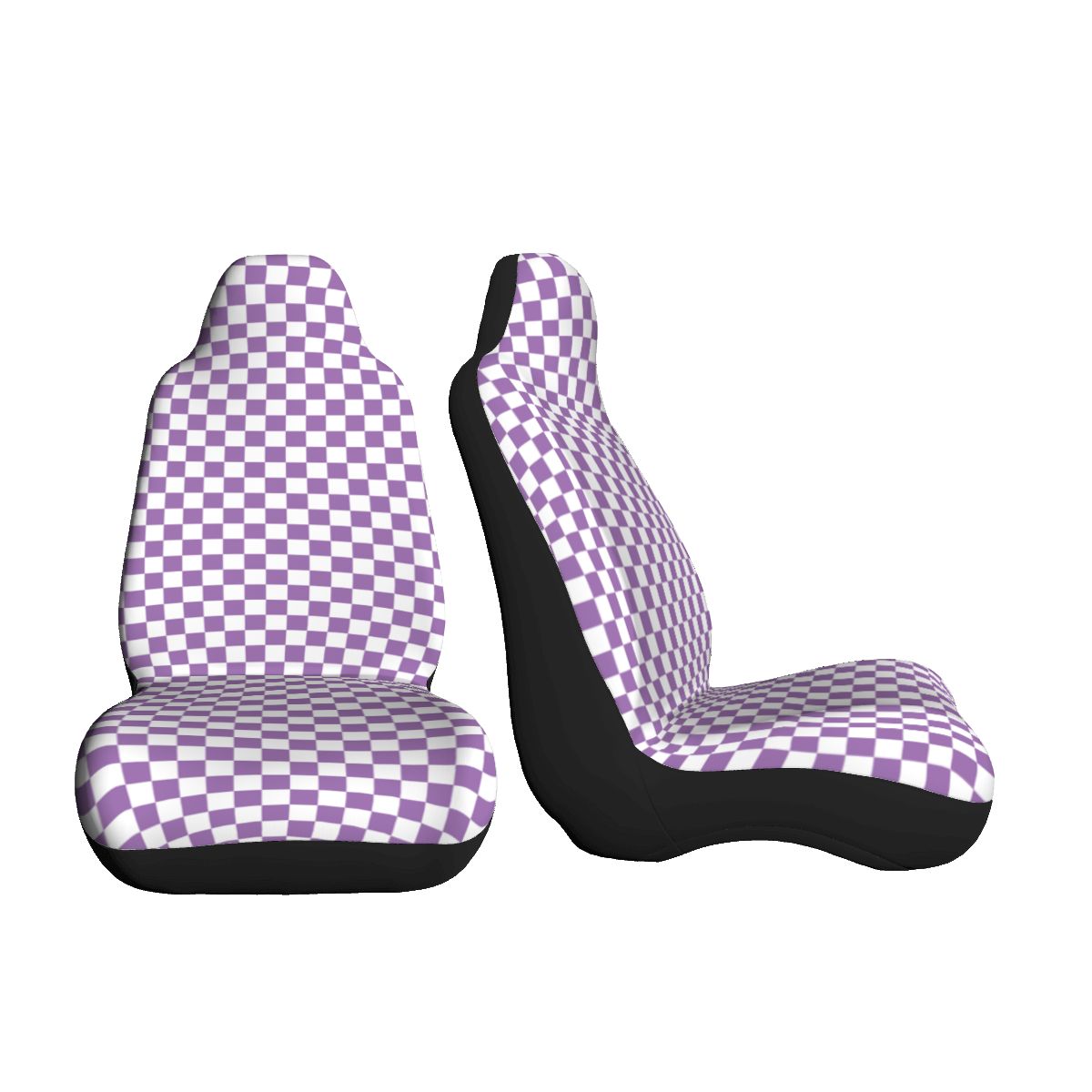 White & Purple Checkered Car Seat Covers - Set of 2